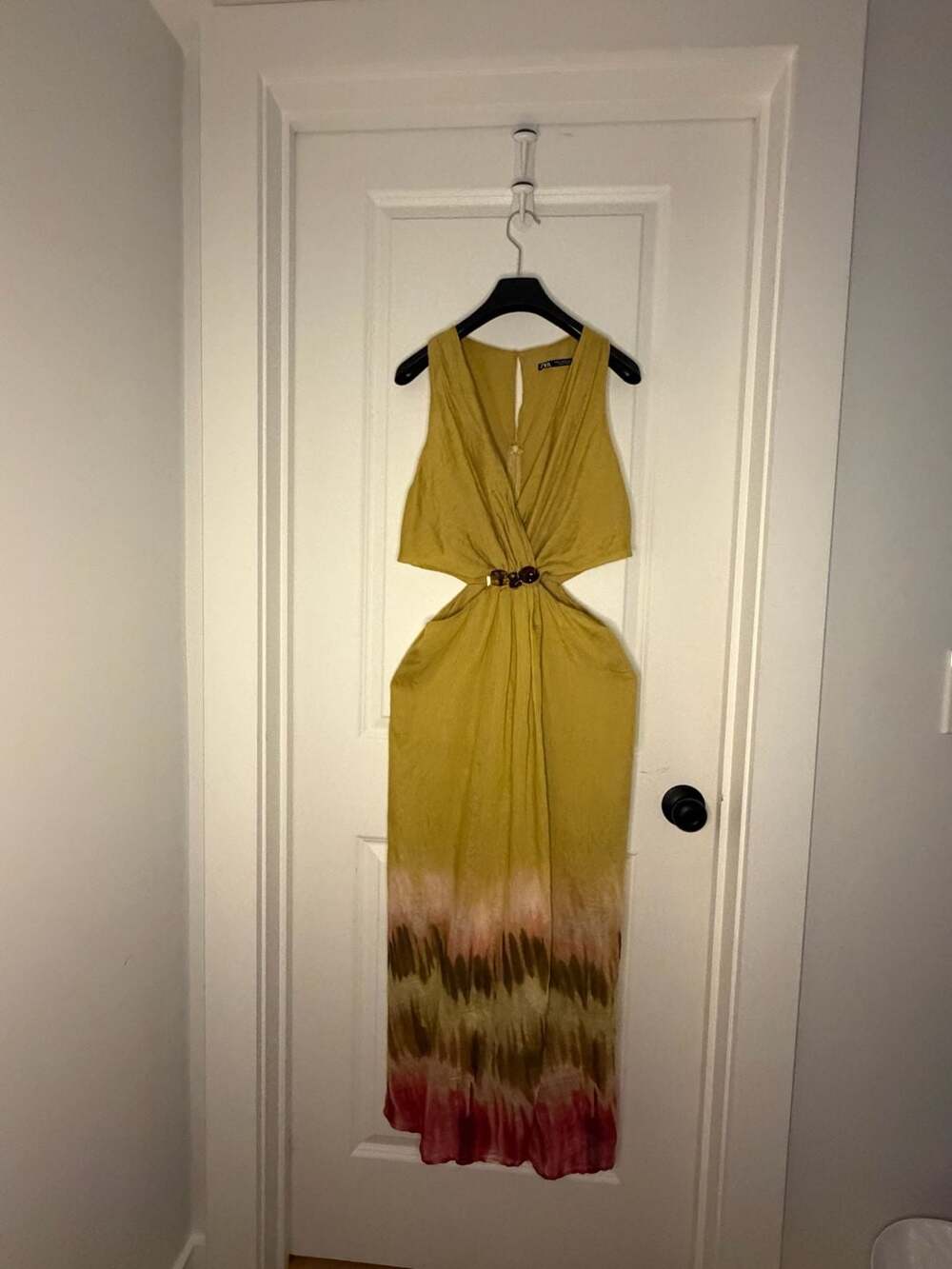 Zara Cut-Out Tie-Dye Midi Dress Size M Green Pink Multi